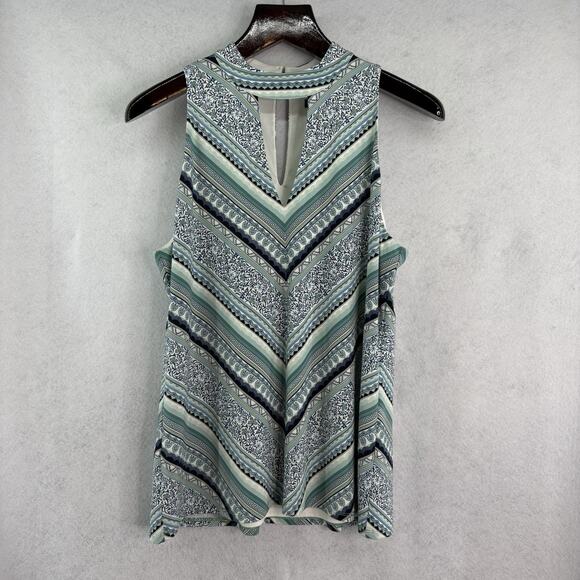 White House Black Market Tops - White House Black Market Womens Sz L Blue Chevron Stripe Sleeveless Keyhole Tank